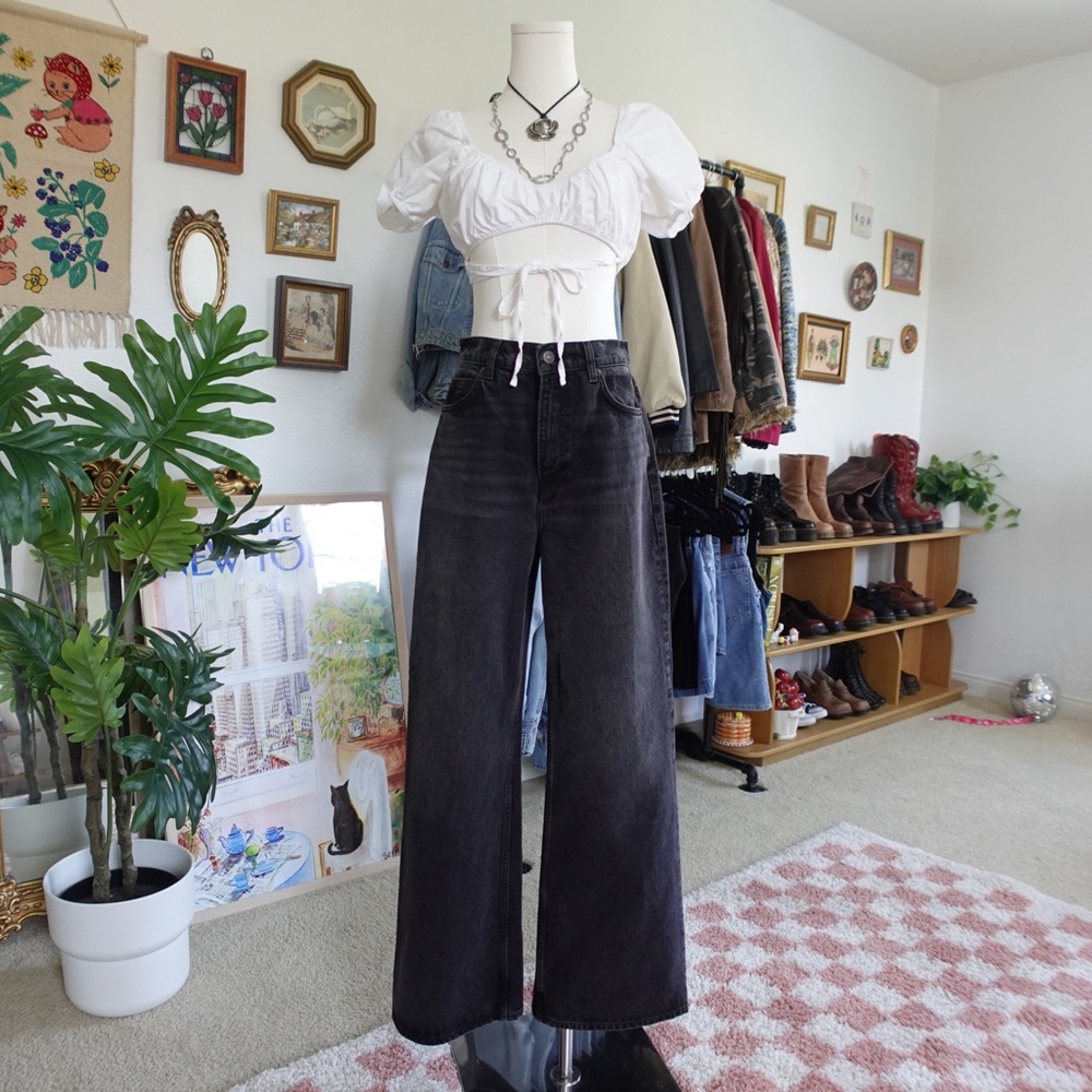 Reformation Cary High Rise Slouchy Wide Leg Black Jeans